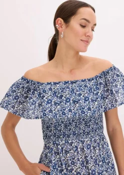 Hot Boho-Midikleid mit Carmenausschnitt aus leichter Baumwolle Damen Kleider
