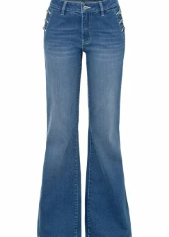 Damen bonprix Kurzgrößen|Bekleidung·Shirts & Tops|Bootcut Jeans Mid Waist, Bio-Baumwolle