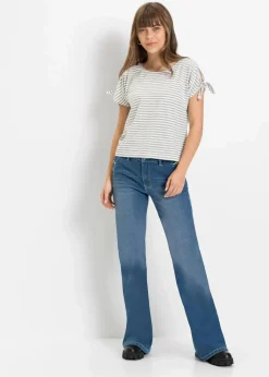 Damen bonprix Kurzgrößen|Bekleidung·Shirts & Tops|Bootcut Jeans Mid Waist, Bio-Baumwolle