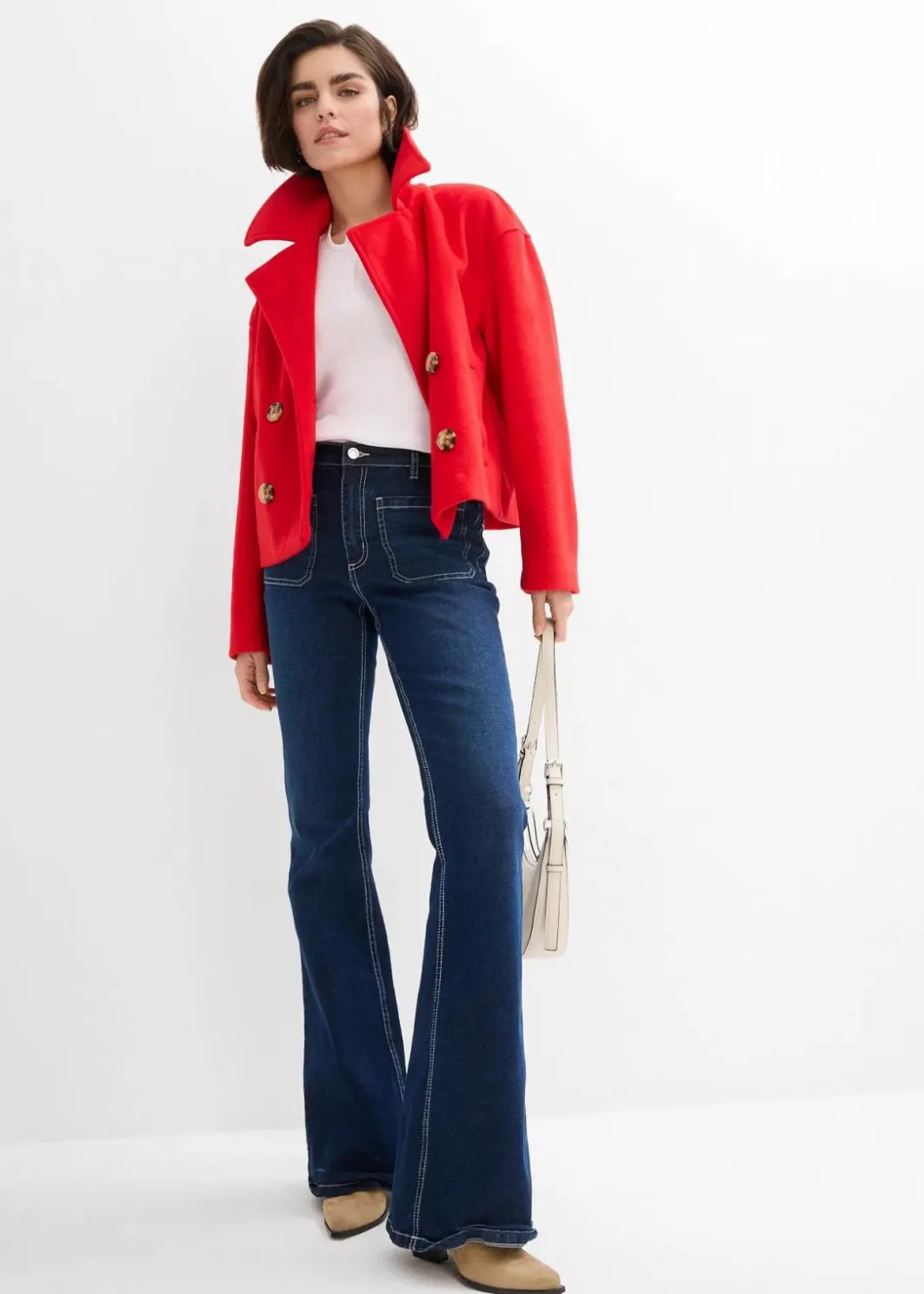 Damen bonprix Kurzgrößen|Bekleidung·Shirts & Tops|Bootcut-Jeans High Waist, Stretch Full Length