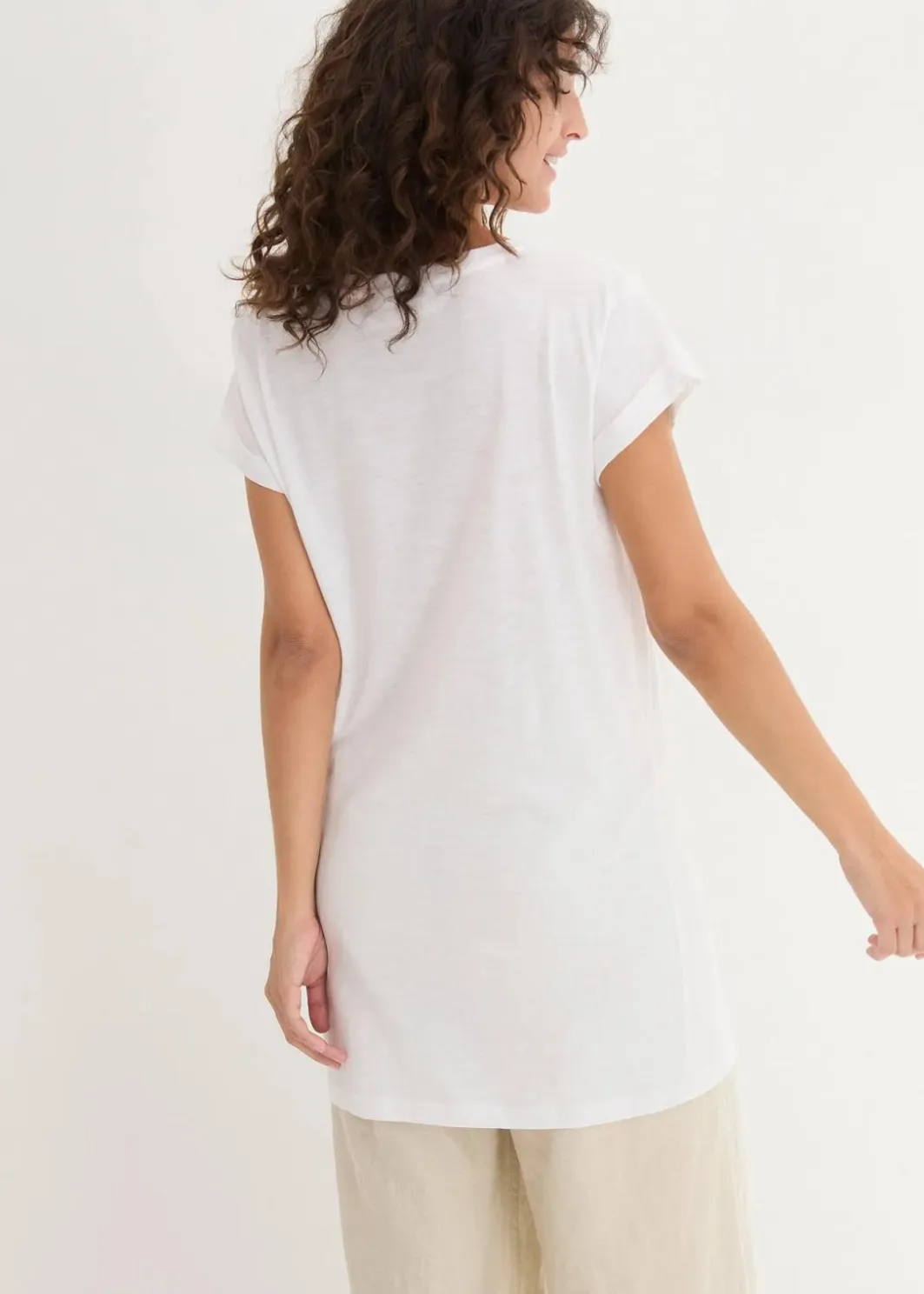 Damen bonprix Shirts & Tops|Basics|Boxy-Longshirt mit kurzen Ärmeln