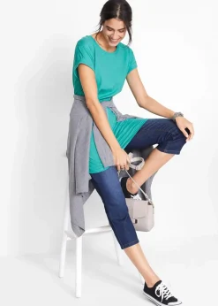 Damen bonprix Shirts & Tops|Basics|Boxy-Longshirt mit kurzen Ärmeln