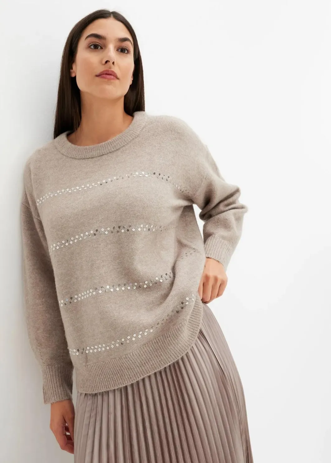 Damen bonprix Pullover & Strickjacken|Bekleidung·Jeans|Boxy-Pullover mit Pailletten