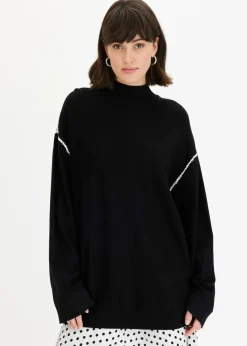 Boxy-Pullover mit Zierstich aus Viskose-Mix Damen Strickmode|Pullover & Strickjacken