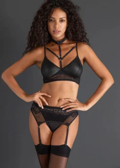 Discount Bralette+String+Strapshalter mit Wetlook (3-tlg.Set) Damen Wäsche·Erotikwäsche|Erotikwäsche