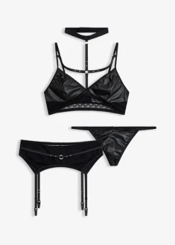 Discount Bralette+String+Strapshalter mit Wetlook (3-tlg.Set) Damen Wäsche·Erotikwäsche|Erotikwäsche