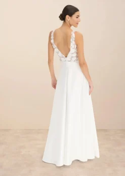 Best Brautkleid aus glänzendem Satin mit Blumen-Applikation Damen Bekleidung·Pullover & Strickjacken|Kleider