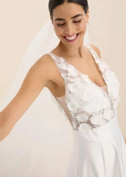 Best Brautkleid aus glänzendem Satin mit Blumen-Applikation Damen Bekleidung·Pullover & Strickjacken|Kleider