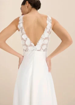 Best Brautkleid aus glänzendem Satin mit Blumen-Applikation Damen Bekleidung·Pullover & Strickjacken|Kleider
