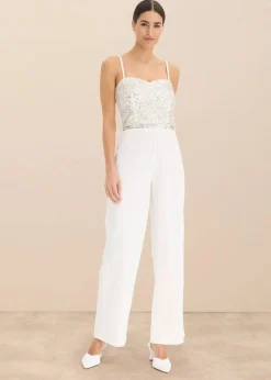Braut-Overall aus strukturiertem Crepe mit Perlenstickerei Damen Jumpsuits
