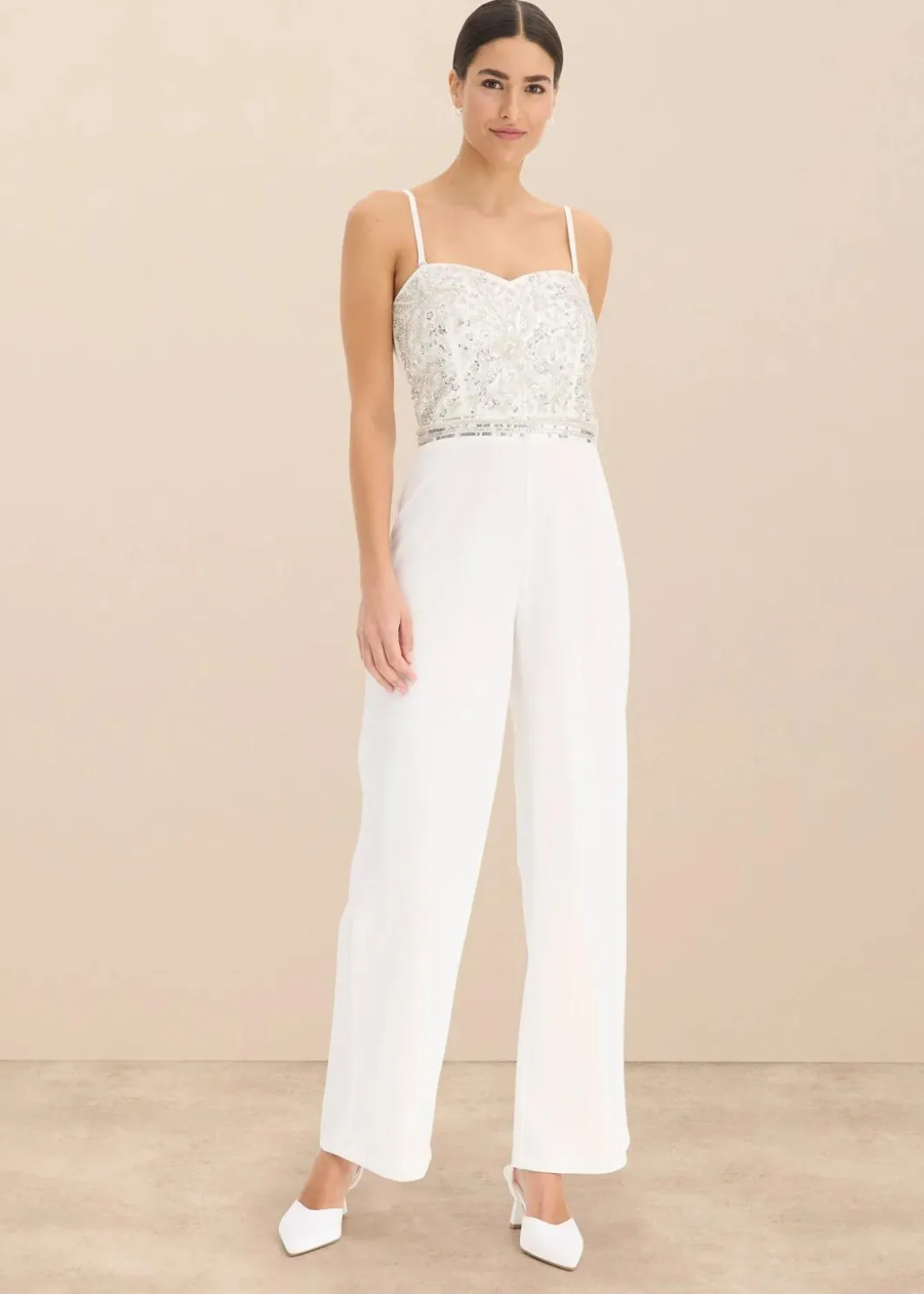 Braut-Overall aus strukturiertem Crepe mit Perlenstickerei Damen Jumpsuits