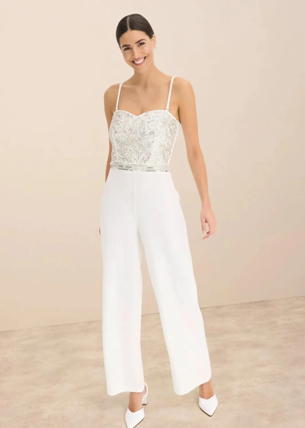 Braut-Overall aus strukturiertem Crepe mit Perlenstickerei Damen Jumpsuits