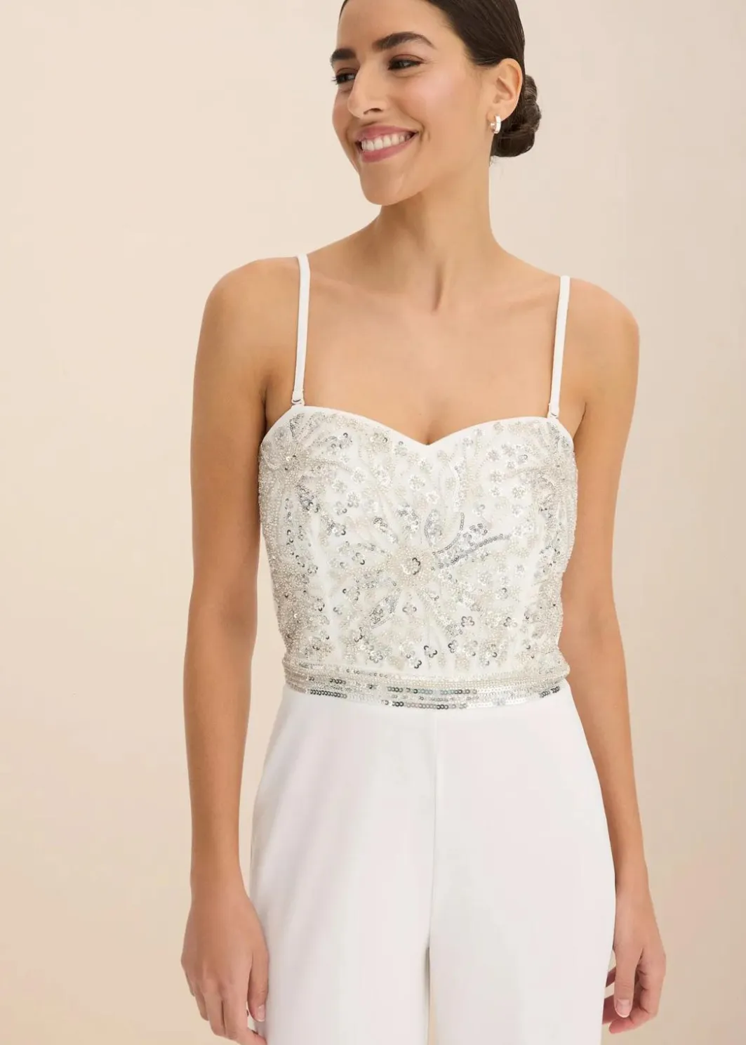 Braut-Overall aus strukturiertem Crepe mit Perlenstickerei Damen Jumpsuits