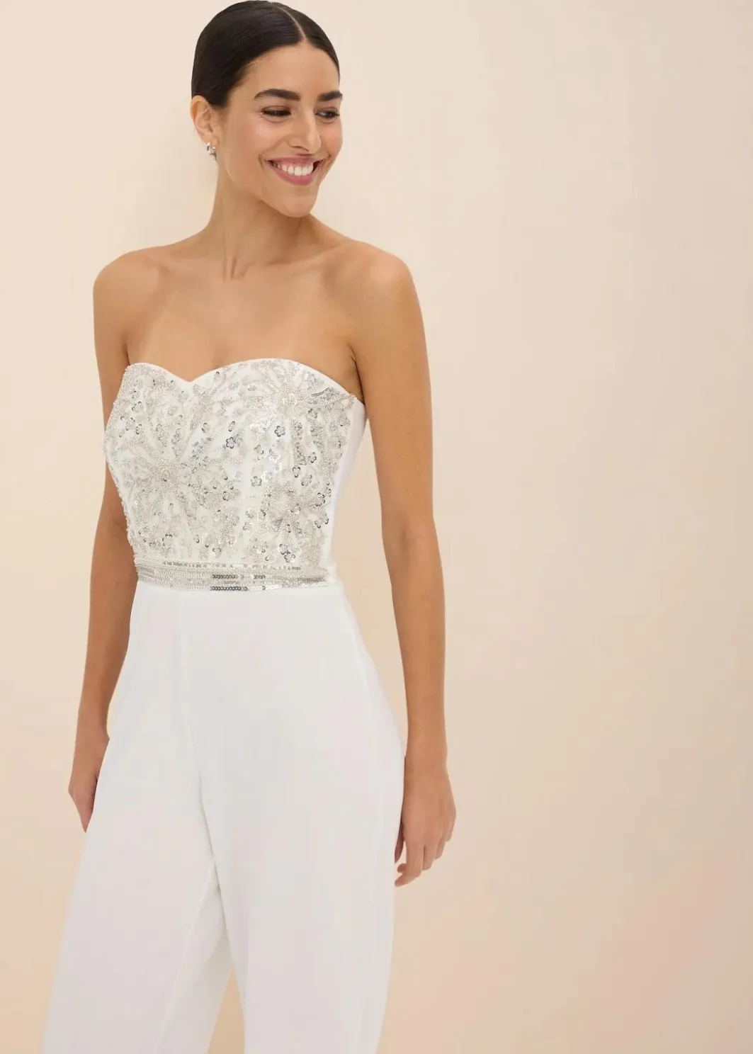 Braut-Overall aus strukturiertem Crepe mit Perlenstickerei Damen Jumpsuits