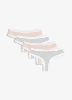 Hot Brazilslip gerippt mit Spitze (4er Pack) Damen Wäsche·Baumwollunterwäsche|Wäsche·Höschen