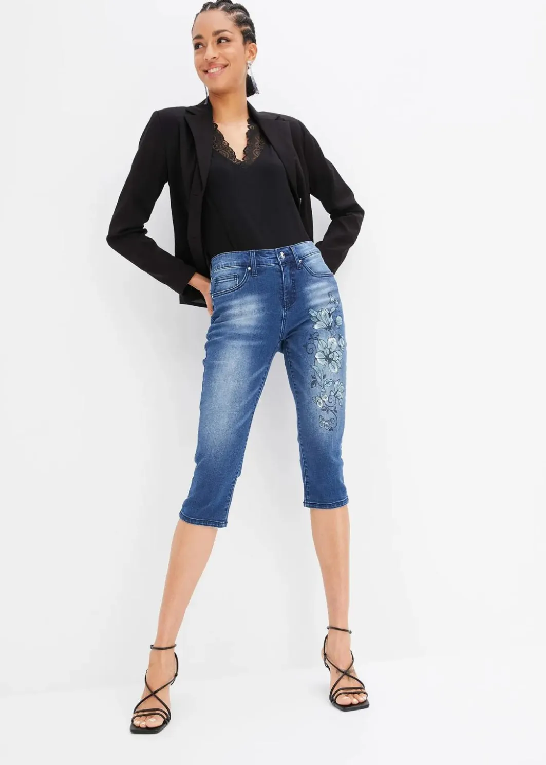 Hot Capri Jeans Mid Waist, Schmetterlingsdruck Damen Jeans