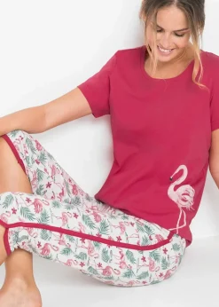 Damen bonprix Nachtwäsche|Capri Pyjama aus reiner Baumwolle