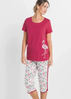 Damen bonprix Nachtwäsche|Capri Pyjama aus reiner Baumwolle