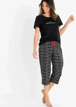 Damen bonprix Wäsche·Nachtwäsche|Nachtwäsche|Capri Pyjama aus reiner Baumwolle