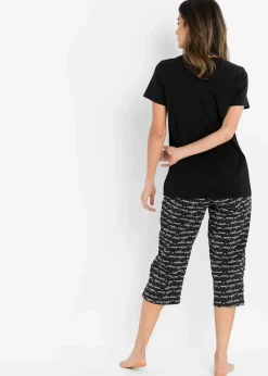 Damen bonprix Wäsche·Nachtwäsche|Nachtwäsche|Capri Pyjama aus reiner Baumwolle