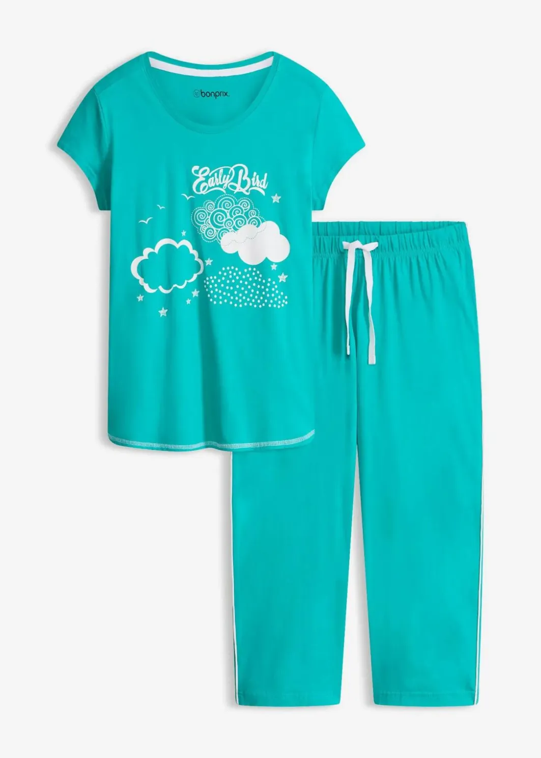 Damen bonprix Wäsche·Nachtwäsche|Nachhaltigere Materialien|Capri Pyjama aus reiner Bio-Baumwolle