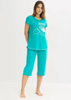 Damen bonprix Wäsche·Nachtwäsche|Nachhaltigere Materialien|Capri Pyjama aus reiner Bio-Baumwolle