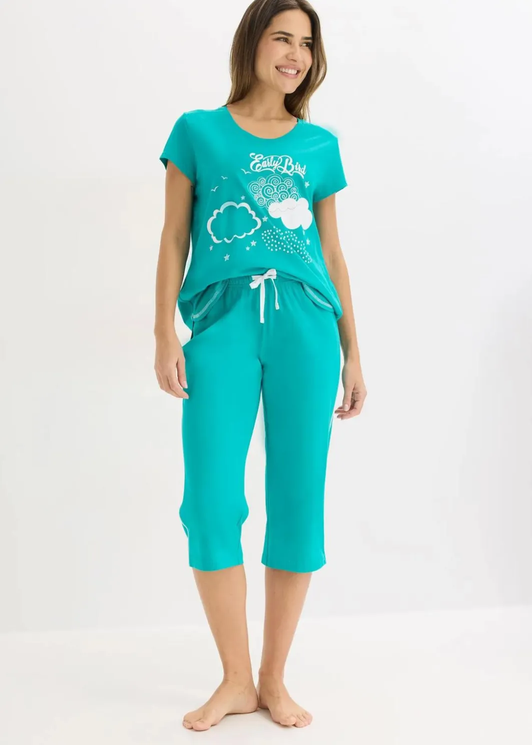 Damen bonprix Wäsche·Nachtwäsche|Nachhaltigere Materialien|Capri Pyjama aus reiner Bio-Baumwolle