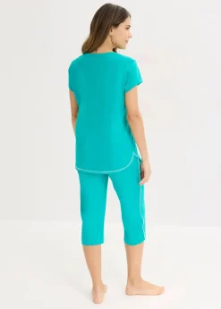 Damen bonprix Wäsche·Nachtwäsche|Nachhaltigere Materialien|Capri Pyjama aus reiner Bio-Baumwolle