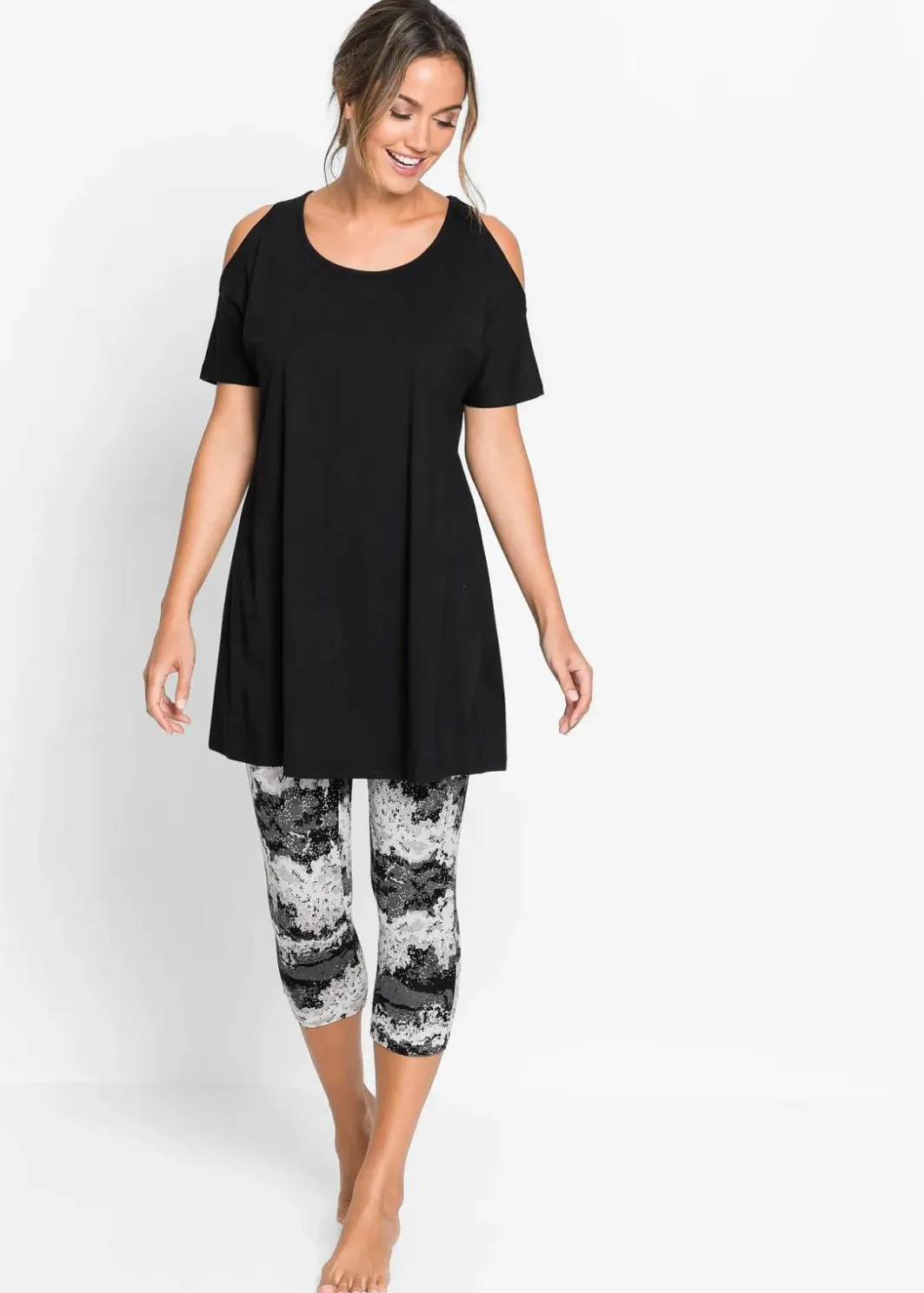 Damen bonprix Wäsche·Nachtwäsche|Nachtwäsche|Capri Pyjama mit kurzen Ärmeln