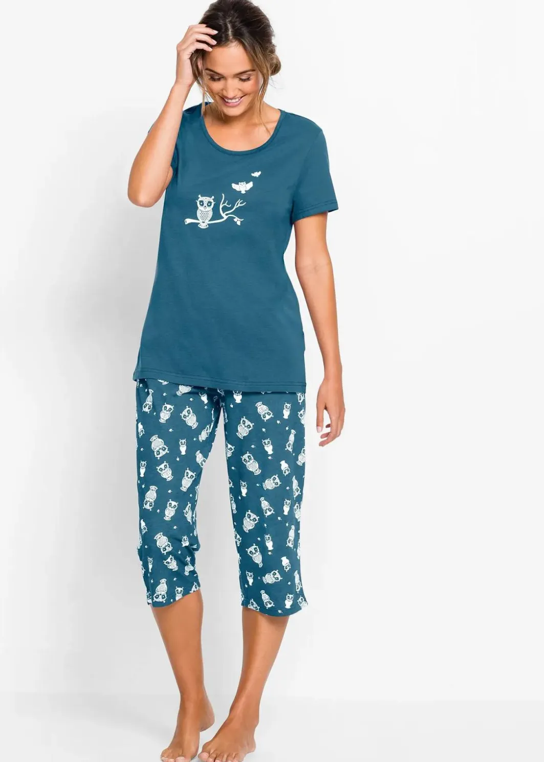 Damen bonprix Nachtwäsche|Wäsche·Nachtwäsche|Capri Pyjama mit kurzen Ärmeln