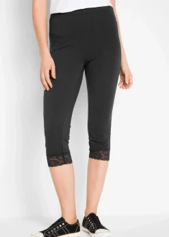 Damen bonprix Hosen|Capri-Leggings mit Spitzendetail