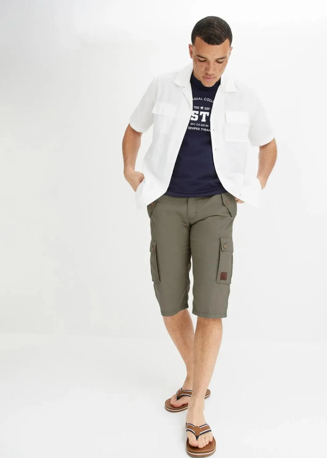 Herren bonprix Große Größen|Hosen|Cargo-Bermuda aus reiner Baumwolle, Regular Fit