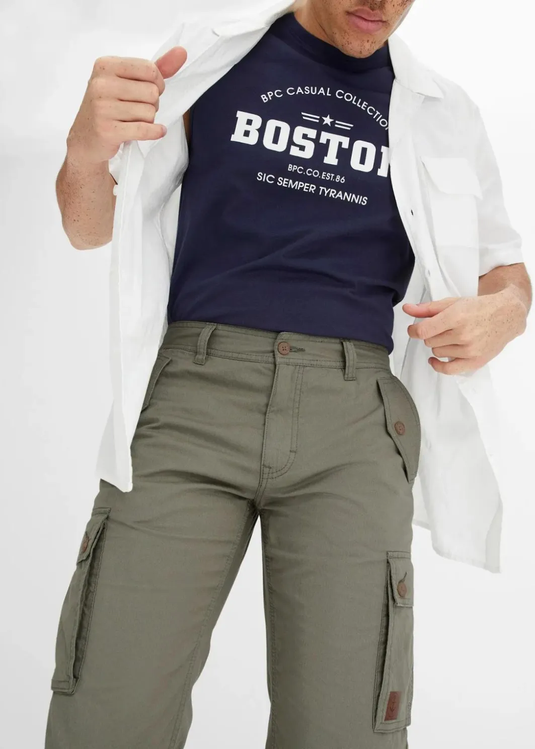 Herren bonprix Große Größen|Hosen|Cargo-Bermuda aus reiner Baumwolle, Regular Fit