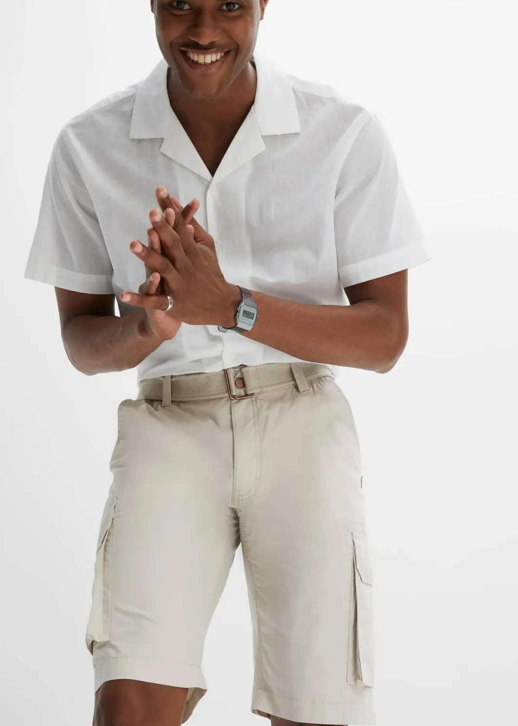 Herren bonprix Große Größen|Shorts|Cargo-Bermuda mit Komfortbund und Gürtel, Regular Fit