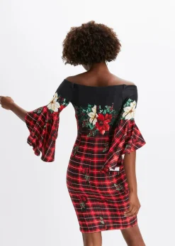 Damen bonprix Bekleidung·Pullover & Strickjacken|Kleider|Carmen-Kleid aus fester Scuba-Qualität mit Weichnachtsmotiv