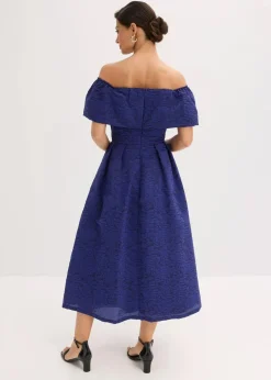 Carmen-Kleid aus glänzendem Jacquard Damen Festliche Mode|Kleider