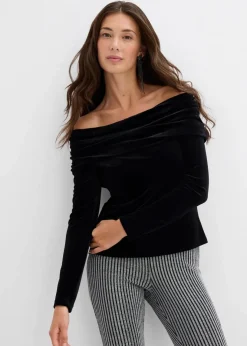 Sale Carmenshirt aus softem Samt Damen Shirts & Tops