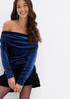 Outlet Carmenshirt aus softem Samt Damen Shirts & Tops