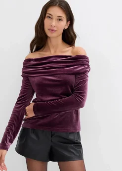 Sale Carmenshirt aus softem Samt Damen Shirts & Tops
