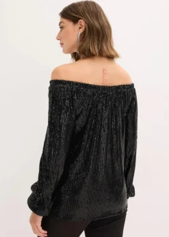 Damen bonprix Shirts & Tops|Carmenshirt, Oversized mit Pailletten