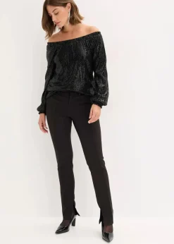 Damen bonprix Shirts & Tops|Carmenshirt, Oversized mit Pailletten