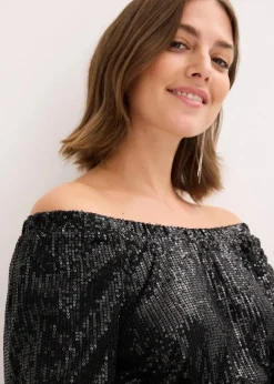 Damen bonprix Shirts & Tops|Carmenshirt, Oversized mit Pailletten