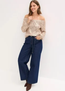 Damen bonprix Shirts & Tops|Carmenshirt, Oversized mit Pailletten