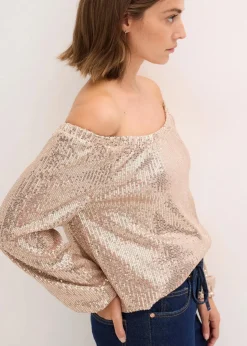 Damen bonprix Shirts & Tops|Carmenshirt, Oversized mit Pailletten