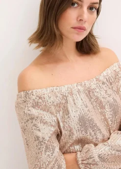 Damen bonprix Shirts & Tops|Carmenshirt, Oversized mit Pailletten