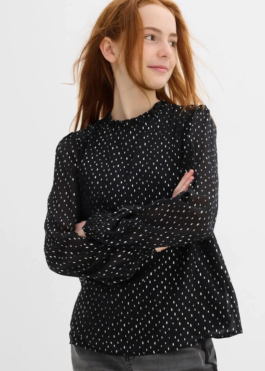 Kinder bonprix Mädchen 9-16 Jahre·Shirts & Blusen|Chiffonbluse mit Rüschenkragen