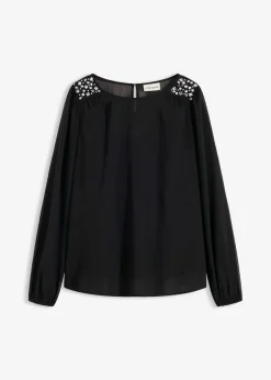 Damen bonprix Bekleidung·Jacken & Mäntel|Festliche Mode|Chiffonbluse mit Strasssteinverzierung