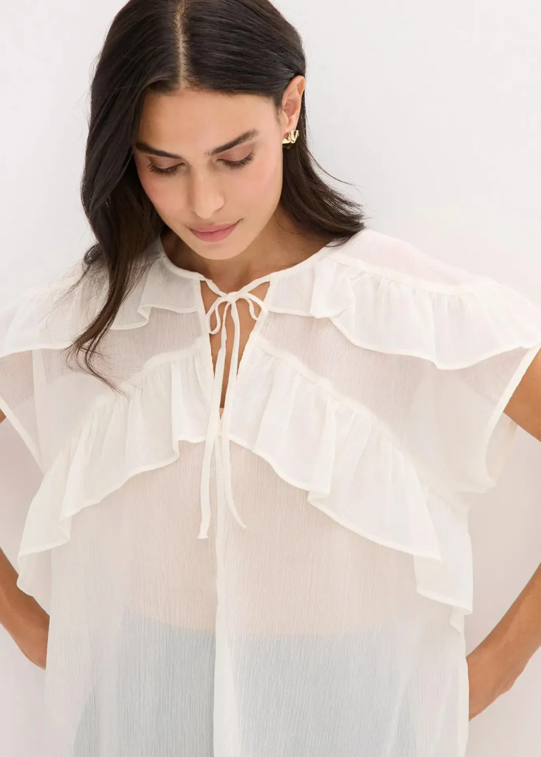 Damen bonprix Blusen & Tuniken|Bekleidung·Jacken & Mäntel|Chiffonbluse mit Volants