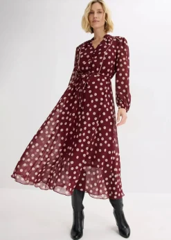 Online Chiffonkleid mit Kontrast-Pipings Damen Kleider|Bekleidung·Pullover & Strickjacken