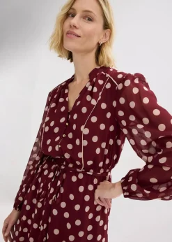 Online Chiffonkleid mit Kontrast-Pipings Damen Kleider|Bekleidung·Pullover & Strickjacken